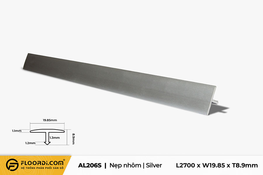 Nẹp nhôm chữ T - AL206S - Silver - 10mm