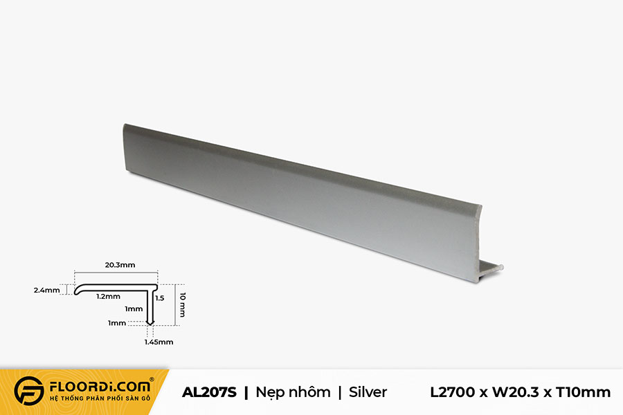 Nẹp nhôm chữ L - AL207S - Silver - 10mm