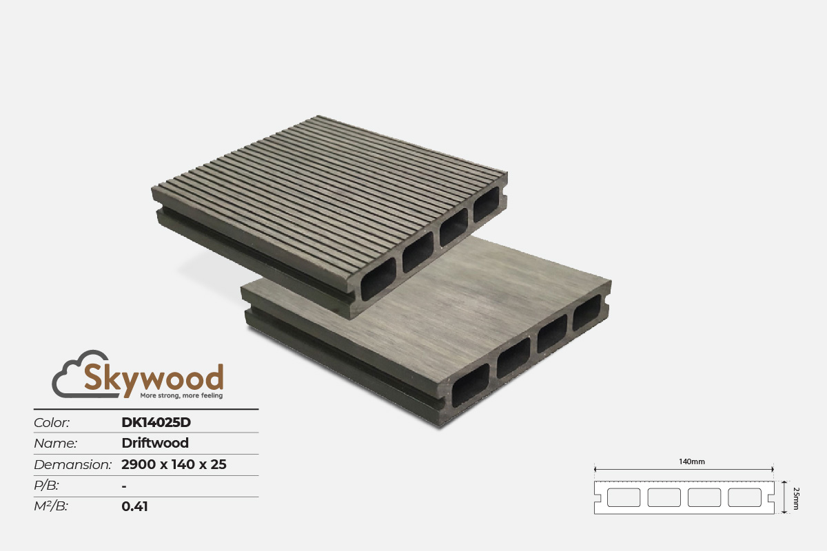 Sàn ngoài trời WPC Skywood DK14025D - Driftwood - 25mm