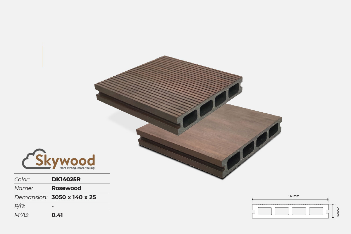 Sàn ngoài trời WPC Skywood DK14025R - Rosewood - 25mm