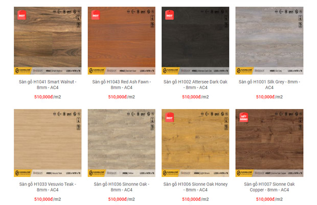 Bảng báo giá sàn gỗ công nghiệp Hillman 