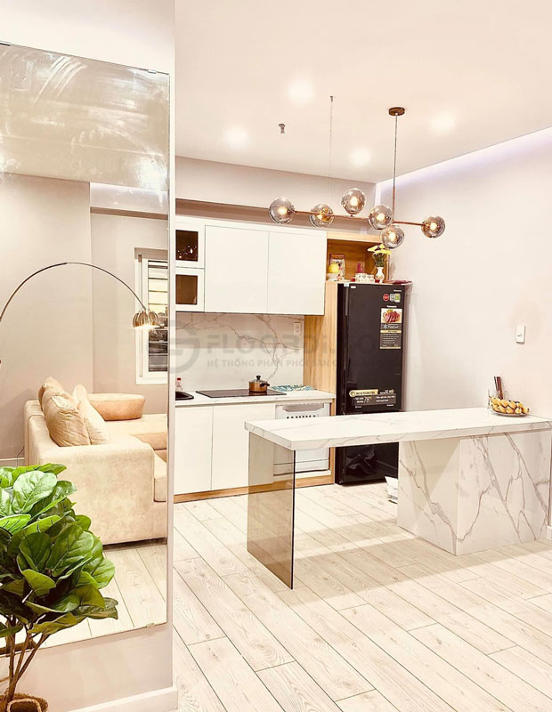 Lát gỗ tone trắng cho không gian thêm phần tinh tế