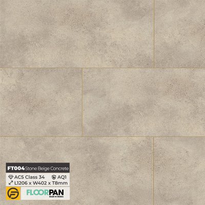 Floorpan Stone Flooring FT004 Stone Beige Concrete - 8mm - AC5