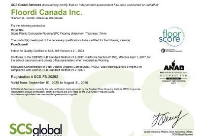 Floordi đạt chứng nhận FloorScore cho Sàn gỗ công nghiệp và Sàn SPC 